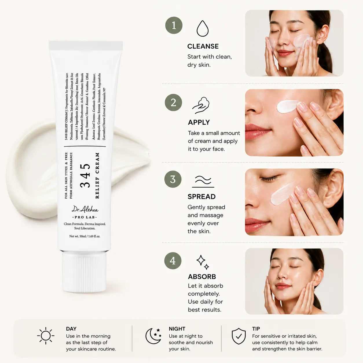 Dr.Althea 345 Relief Cream | Korean Moisturizer for Sensitive & Acne-Prone Skin | 50ml