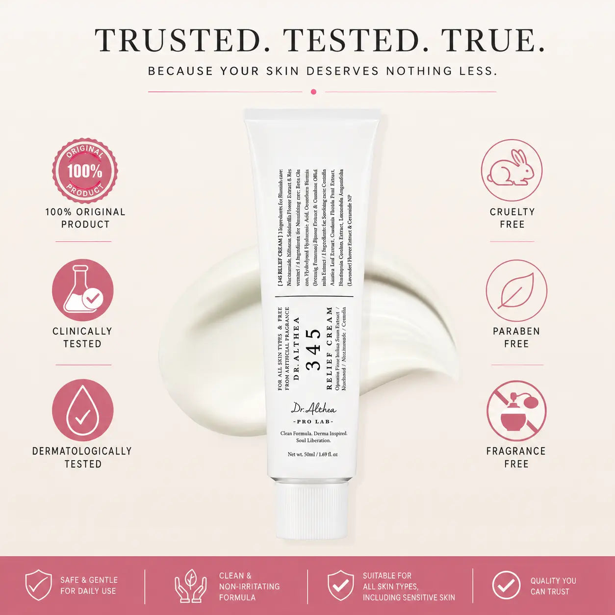 Dr.Althea 345 Relief Cream | Korean Moisturizer for Sensitive & Acne-Prone Skin | 50ml